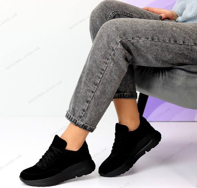 Женские кроссовки черные на платформе натуральная замша 1-3 30012 фото