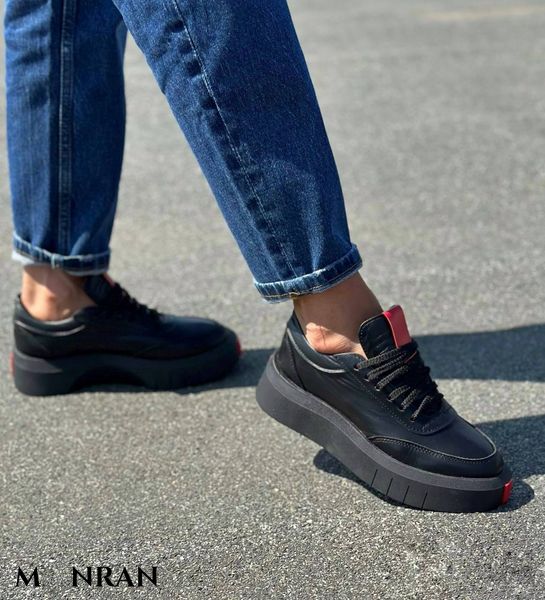 Женские кроссовки черные на платформе натуральная кожа 1-1 13587 фото