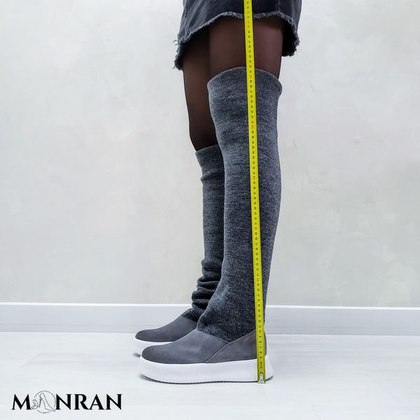 Жіночі чоботи сірі з трикотажним Довяз натуральна замша 1-5 11966 фото