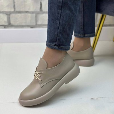 Жіночі туфлі бежеві невисока платформа на шнурках натуральна замша 1-1 14091-41 фото