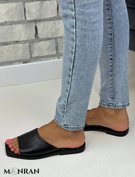 Женские шлепки с квадратным носком черные натуральная кожа 1-1 10402-41 фото
