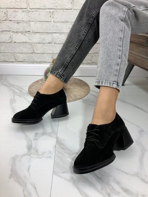 Женские туфли черные на устойчивом каблуке натуральная замша 1-5 14191-40 фото