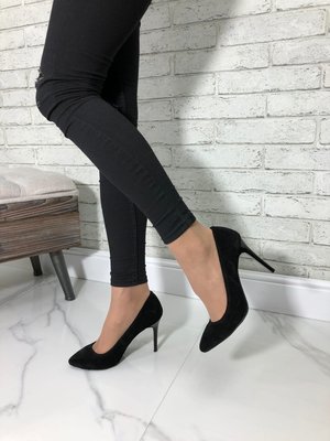 Жіночі туфлі на шпильці чорні натуральна замша 1-6 10590-40 фото