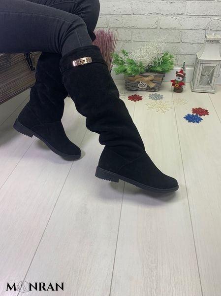 Женские сапоги из натуральной замши черные без каблука 1-1 11990-41 фото