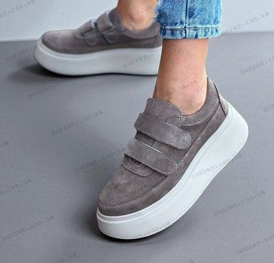 Жіночі кеди на платформі липучках натуральна замша 1-5 13522-41 фото
