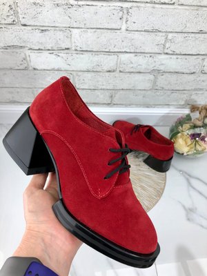 Женские туфли красные на устойчивом каблуке натуральная замша 1-2 14192-40 фото