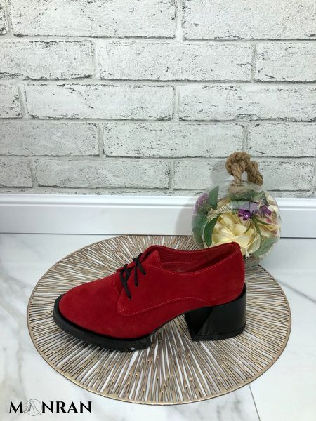 Женские туфли красные на устойчивом каблуке натуральная замша 1-2 14192 фото