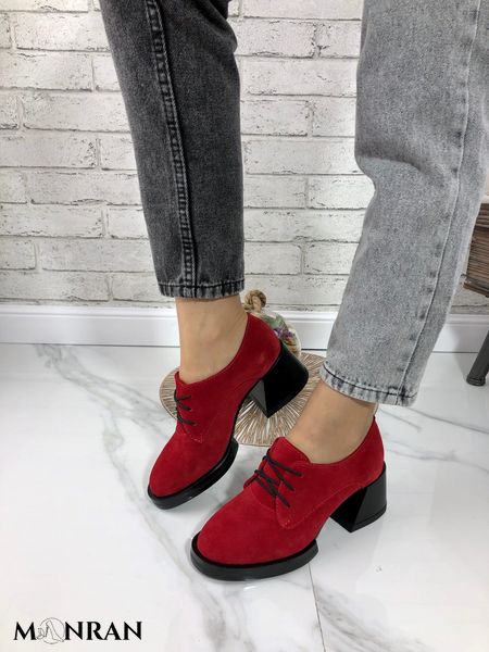 Жіночі туфлі червоні на стійкому каблуці натуральна замша 1-2 14192-40 фото