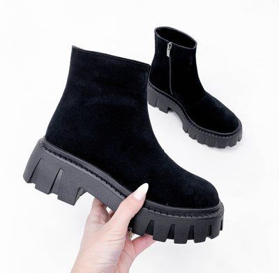 Женские ботинки на платформе черные натуральная замша 1-2 12150-41 фото