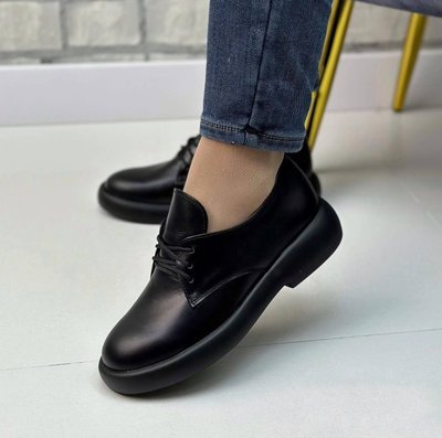 Женские туфли черный невысокая платформа на шнурках натуральная кожа 2-1 13239-41 фото