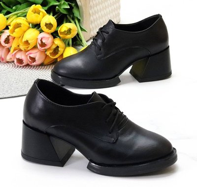 Женские туфли черные на устойчивом каблуке натуральная кожа 1-4 14193-40 фото