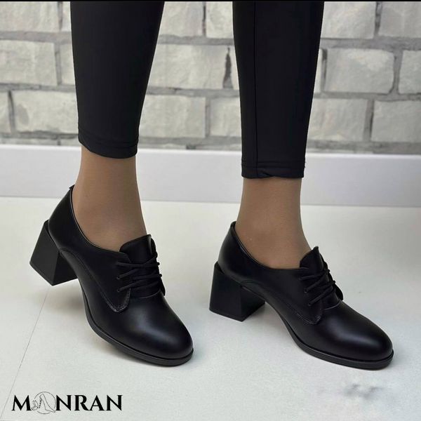 Женские туфли черные на устойчивом каблуке натуральная кожа 1-4 11776 фото
