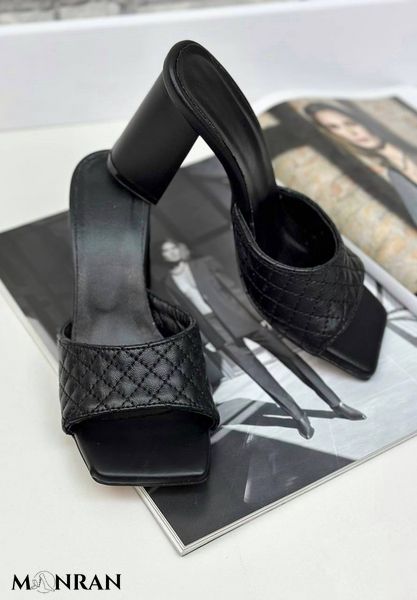 Женские шлепки - мюли черные на устойчивом каблуке натуральная кожа IVA 1-1 14071 фото