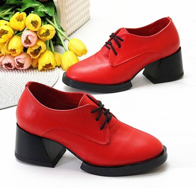 Женские туфли красные на устойчивом каблуке натуральная кожа 1-1 14194-40 фото
