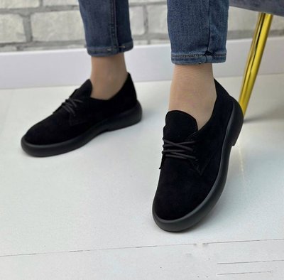 Женские туфли черный невысокая платформа на шнурках натуральная замша 2-2 14092-41 фото