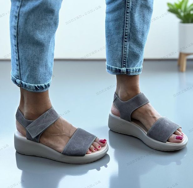 Женские босоножки невысокая платформа натуральная замша 1-3 13820 фото