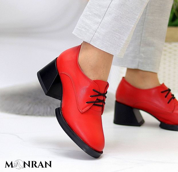Женские туфли красные на устойчивом каблуке натуральная кожа 1-1 14194 фото