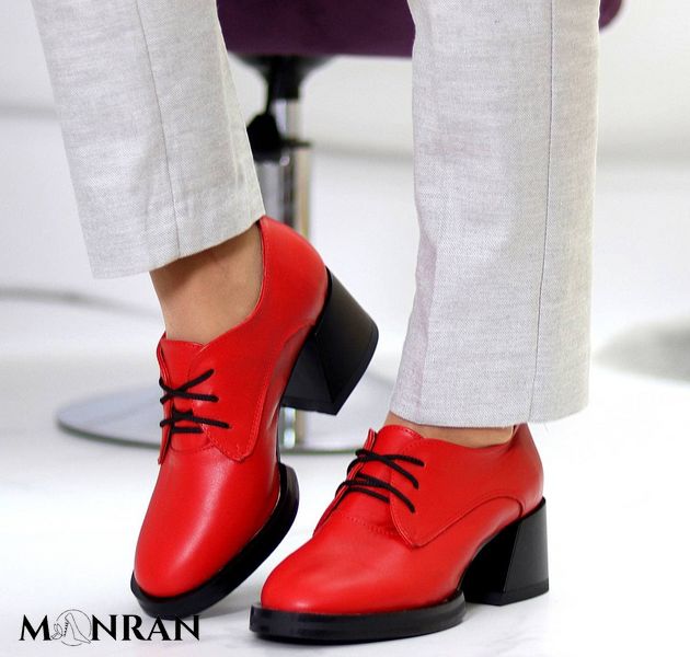 Женские туфли красные на устойчивом каблуке натуральная кожа 1-1 14194 фото