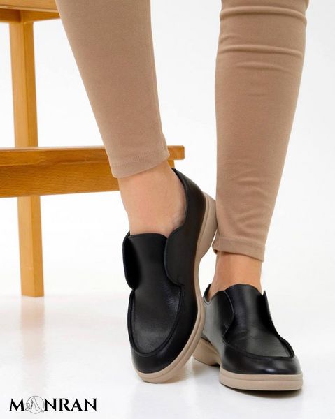 Женские туфли на низком ходу черные натуральная кожа 4-1 11568 фото