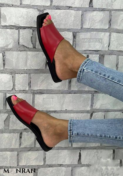 Жіночі шльопанці з квадратним носком червоні натуральна шкіра 1-6 10416 фото
