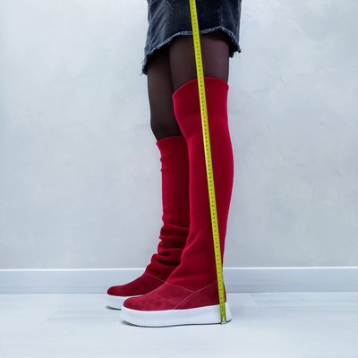 Жіночі чоботи бордо з трикотажним довязом натуральна замша 1-4 11967-41 фото