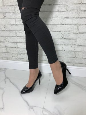 Женские туфли на шпильке черные натуральный лак 2-1 13519-40 фото